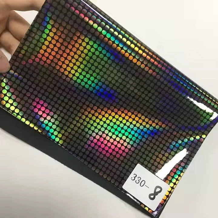 Holographic Rainbow Faux Leather Geometric Pattern Shiny Artificial Leather Environmental Protection Materials For Bags